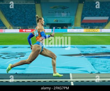 Stadio Slesiano, Chorzow, Polonia. 1 maggio 2021. World Athletics Relays 2021. Giorno 1; Klaver prende la piega per i Paesi Bassi nel misto 4 x 400 Heats Credit: Action Plus Sports/Alamy Live News Foto Stock