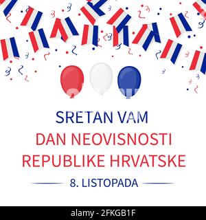 Happy Croatia Independence Day l'8 ottobre iscrizione in lingua croata. Modello vettoriale per poster tipografici, banner, volantino, biglietto di auguri, ecc. Illustrazione Vettoriale