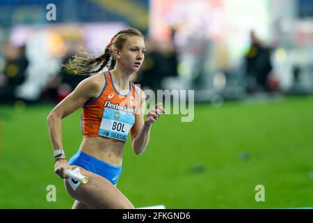 CHORZOW, POLONIA - 1 MAGGIO: Femke Bol dei Paesi Bassi compete in Heat 2 del relè donne 4x400 metri durante i World Athletics Relays Silesia21 allo Stadio Slesiano il 1 maggio 2021 a Chorzow, Polonia (Foto di Andre Weening/Orange Pictures) Foto Stock