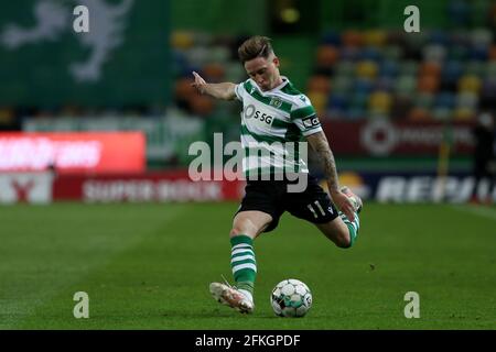 Lisbona, Portogallo. 1 maggio 2021. Nuno Santos dello Sporting CP in azione durante la partita di calcio della Portuguese League tra Sporting CP e CD Nacional allo stadio Jose Alvalade di Lisbona, Portogallo, il 1° maggio 2021. Credit: Pedro Feuza/ZUMA Wire/Alamy Live News Foto Stock