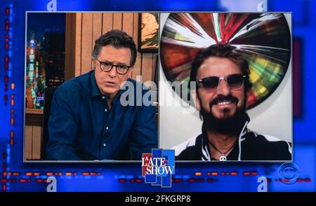 01 maggio 2021, New York, New York, USA - RINGO STARR parla con STEPHEN COLBERT su 'UN ultimo spettacolo.(immagine di credito: © CBS/UN ultimo spettacolo/ZUMA Wire) Foto Stock