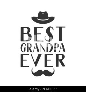 Miglior nonno mai lancetta a mano con cappello e baffi. Biglietto d'auguri per nonno per il giorno dei nonni. Modello vettoriale facile da modificare per banner, poste Illustrazione Vettoriale