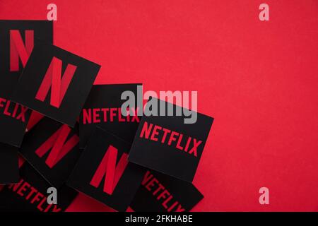 LONDRA, UK - APRILE 2021: Logo Netflix on demand del servizio di fumatura di film e tv Foto Stock