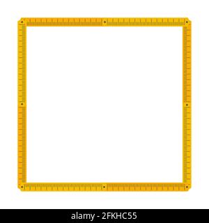 Cornice quadrata realizzata con riga pieghevole gialla. Illustrazione piatta isolata su sfondo bianco. Foto Stock
