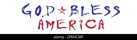 Il Dio benedica la scritta dell'America. Lettere manoscritte. Illustrazione piatta isolata su bianco. Foto Stock