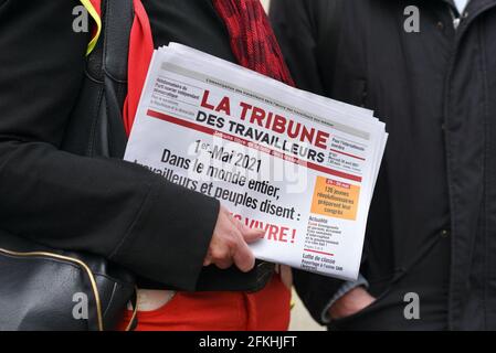 Francia, 1 maggio 2021, la tradizionale parata del 1 maggio, Festa del lavoro, ha riunito diversi movimenti e l'interUnione. 1 maggio 2021, a Strasburgo, Francia nordorientale. Foto di Nicolas Roses/ABACAPRESS.COM Foto Stock