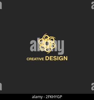 Bouquet spiralato estetico di fiori Creative Logo Design isolato su Eps10 nero Illustrazione Vettoriale