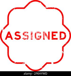 Grunge rosso assegnato parola sigillo in gomma stampigliato su sfondo bianco Illustrazione Vettoriale