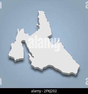 La mappa isometrica 3d di Kefallinia è un'isola delle Isole IONIE, isolata illustrazione vettoriale Illustrazione Vettoriale