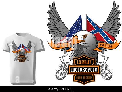 T-shirt Design con testa Eagle e bandiere Illustrazione Vettoriale