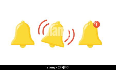 Icona della suoneria di notifica. Set di campanelli di notifica. Immagine piatta isolata dal vettore Illustrazione Vettoriale