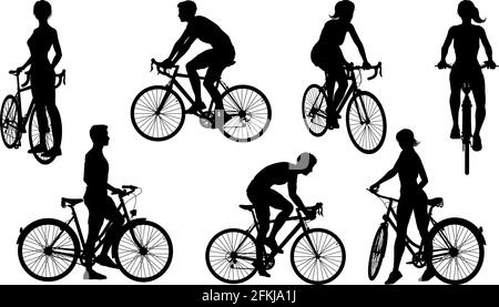 Andare in bicicletta bici ciclisti sagome impostato Illustrazione Vettoriale