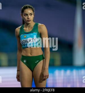 Stadio Slesiano, Chorzow, Polonia. 1 maggio 2021. World Athletics Relays 2021. Giorno 1; Irelands Kate Doherty prima delle Signore 4 x 100m credito: Action Plus Sport/Alamy Live News Foto Stock