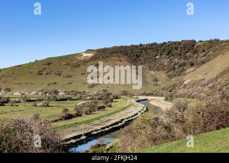 Litlington White Horse sulla collina di Hindover nella campagna del Sussex Foto Stock