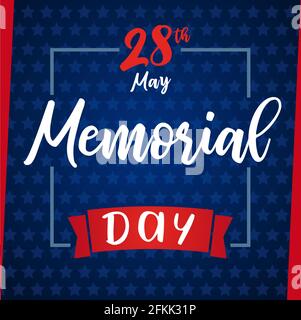 Biglietto d'auguri Happy Memorial Day USA. Modello grafico astratto isolato. COLORI USA. Lettere calligrafiche. Pennello decorativo calligrafia, Americ Illustrazione Vettoriale