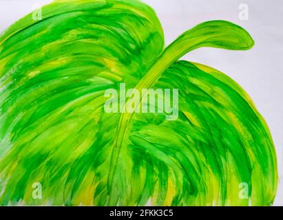 Foglia verde dipinta con acquerello su carta. Foglia verde dipinta con acquerello su carta. Foto Stock