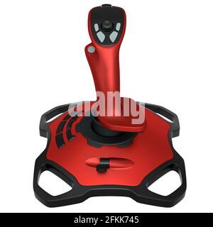 Joystick realistico per simulatore di volo isolato su sfondo bianco Foto Stock