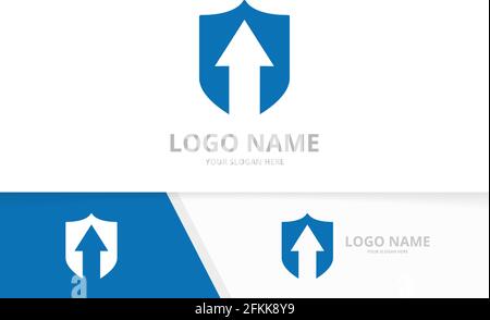Combinazione di schermo Premium e logo con freccia. Modello di progettazione del logotipo di sicurezza aziendale. Illustrazione Vettoriale