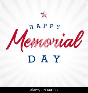 Carta a forma quadrata Happy Memorial Day USA. Modello grafico astratto isolato. COLORI USA. Lettere calligrafiche. Pennello decorativo calligrafia, em Illustrazione Vettoriale