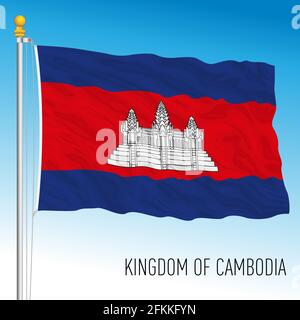 Cambogia ufficiale bandiera nazionale con stemma, sud est asiatico paese, illustrazione vettoriale Illustrazione Vettoriale