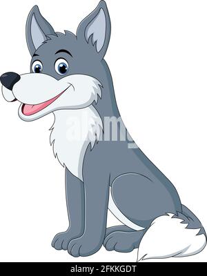 Cute Wolf animale cartoon illustrazione vettoriale Illustrazione Vettoriale