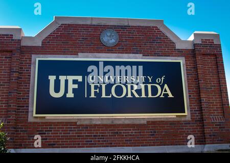 University of Florida, Gainesville, cartello d'ingresso al campus. Foto Stock