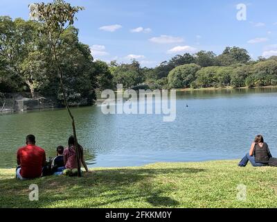 San Paolo, San Paolo, Brasile. 2 maggio 2021. (INT) movimento di persone nel Parco Ibirapuera. 2 maggio 2021, San Paolo, Brasile: Intenso movimento di persone nel Parco Ibirapuera, nella città di San Paolo, in un pomeriggio di sole questa Domenica, 2 maggio, dopo aver alleggerito la quarantena a causa della pandemia di Covid-19. Credit: LECO Viana/TheNews2 Credit: LECO Viana/TheNEWS2/ZUMA Wire/Alamy Live News Foto Stock