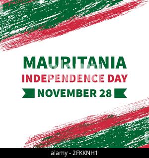 Bandiera del giorno dell'indipendenza della Mauritania con la bandiera del colpo di pennello. Festa celebrata il 28 novembre. Modello vettoriale per poster tipografico, biglietto d'auguri, fl Illustrazione Vettoriale