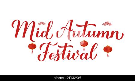 Mid Autumn Festival calligrafia mano caratteri isolati su bianco. Vacanza cinese tradizionale. Modello vettoriale per poster tipografico, biglietto d'auguri, p Illustrazione Vettoriale