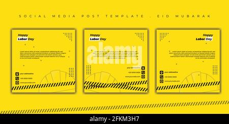 Buon lavoro giorno di progettazione con il design giallo. Set di Social media modello post. Buon modello per la progettazione Labor Day. Illustrazione Vettoriale