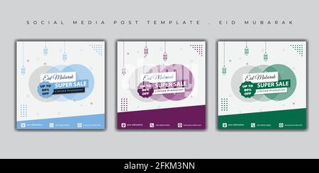 EID Mubarak Social media post. Set di social media post template con design femminile. Buon modello per ramadan o eid design. Illustrazione Vettoriale