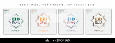 EID Mubarak Social media post. Set di social media post modello con design bianco. Buon modello per ramadan o eid design. Illustrazione Vettoriale