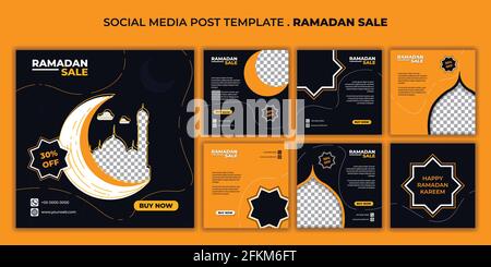 Modello di social media con design Ramadan. Set di social media post modello di progettazione. Buon modello per ramadan o eid progettazione. Illustrazione Vettoriale