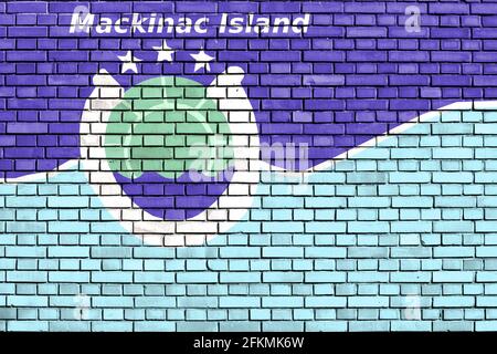 Bandiera di Mackinac Island, Michigan dipinto su muro di mattoni Foto Stock