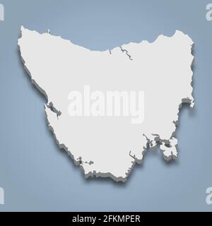 La mappa isometrica 3d della Tasmania è un'isola in Australia, un'illustrazione vettoriale isolata Illustrazione Vettoriale