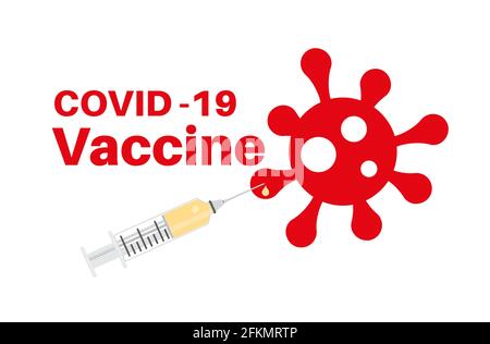 Vaccino COVID-19 con il logo del virus immagine vettoriale su un bianco sfondo Illustrazione Vettoriale