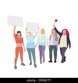 Diritti di voto delle donne, attivismo politico, parata femminista pubblica. Manifestazione intersezionale del femminismo, democrazia azione delle donne contro la misoginia, pubblico Illustrazione Vettoriale