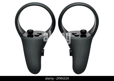 Controller neri per la realtà virtuale per il gaming online e su cloud bianco Foto Stock