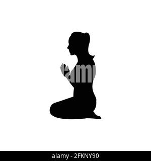 silhouette nera con isolato sfondo bianco di paga donna rispetto nello stile buddismo,illustrazione vettoriale Illustrazione Vettoriale