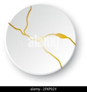 Oro Kintsugi crack. Effetto rotto e crack, craquelure e tessitura danneggiata. Le illustrazioni vettoriali possono essere utilizzate per decorazioni kintsugi, arti murali Illustrazione Vettoriale