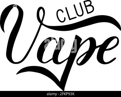 Vape Club mano scritta isolata su sfondo bianco. Scritta Calligraphy. Logo minimalista per il club, il negozio o il bar di vaping. Illustrazione vettoriale. Facile t Illustrazione Vettoriale