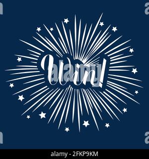 Vinci calligrafia mano con fireworter su sfondo blu. Modello vettoriale facile da modificare per banner, poster tipografico, firma, badge, logo, Illustrazione Vettoriale