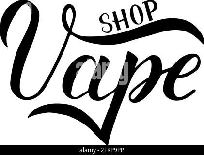 Vape Shop scritto a mano isolato su sfondo bianco. Scritta Calligraphy. Logo minimalista per punto vendita o bar. Illustrazione vettoriale. Facile da modificare Illustrazione Vettoriale