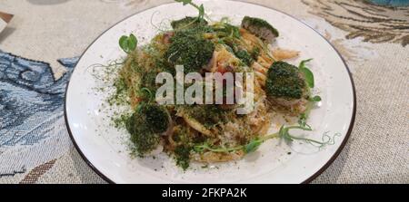 La gustosa e appetitosa pasta classica italiana di spaghetti Foto Stock