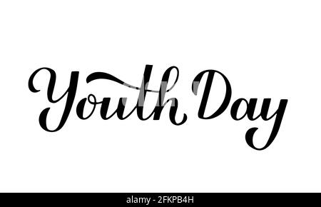 Calligrafia della Giornata della Gioventù scritta a mano isolata su bianco. Modello vettoriale facile da modificare per poster tipografico, banner, biglietto d'auguri, volantino, adesivo, ecc. Illustrazione Vettoriale