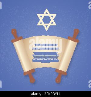 Giorno dell'Indipendenza di Israele (Yom Haatzmaut). Vecchio rotolo di carta e stella di David. Illustrazione vettoriale delle festività ebraiche. Modello facile da modificare per banner, pos Illustrazione Vettoriale