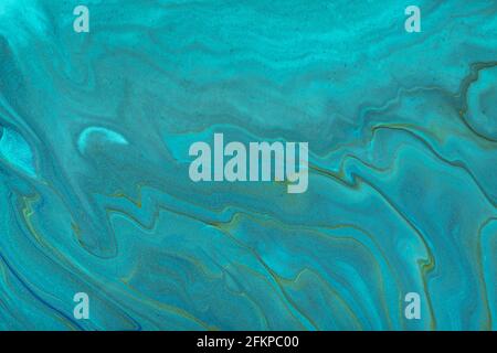 Astratto fluido arte sfondo blu scuro e turchese colori. Marmo liquido. Pittura acrilica su tela con gradiente ciano. Sfondo acquerello con c Foto Stock
