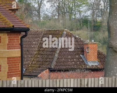 linea del tetto di una casa inglese in mattoni rossi Foto Stock