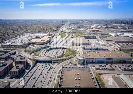 Interscambio tra il 15 e il 40 a Montreal, vista aerea Foto Stock