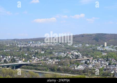 Vista su Coblenza dal Rittersturz Foto Stock